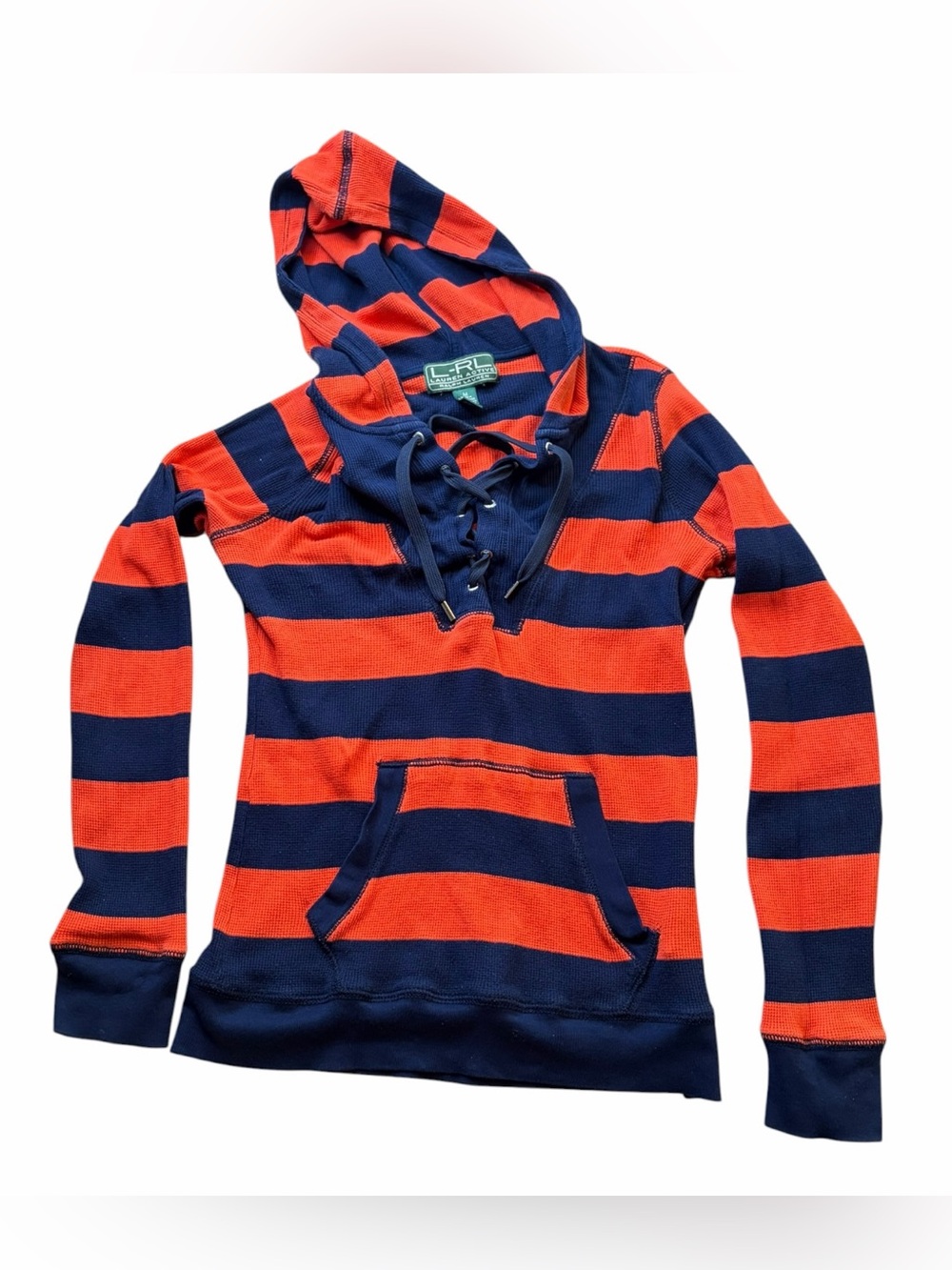 Lauren Active Ralph Lauren Y2K Vintage Navy Orange Waffle Knit Hoodie Sz M